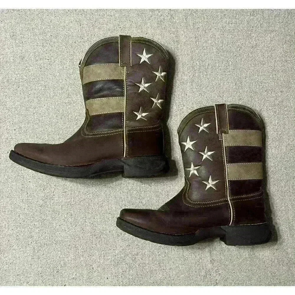 Durango Brown Union Flag Patriotic Western Boots Kids 8” Size US 6M - Picture 12 of 14